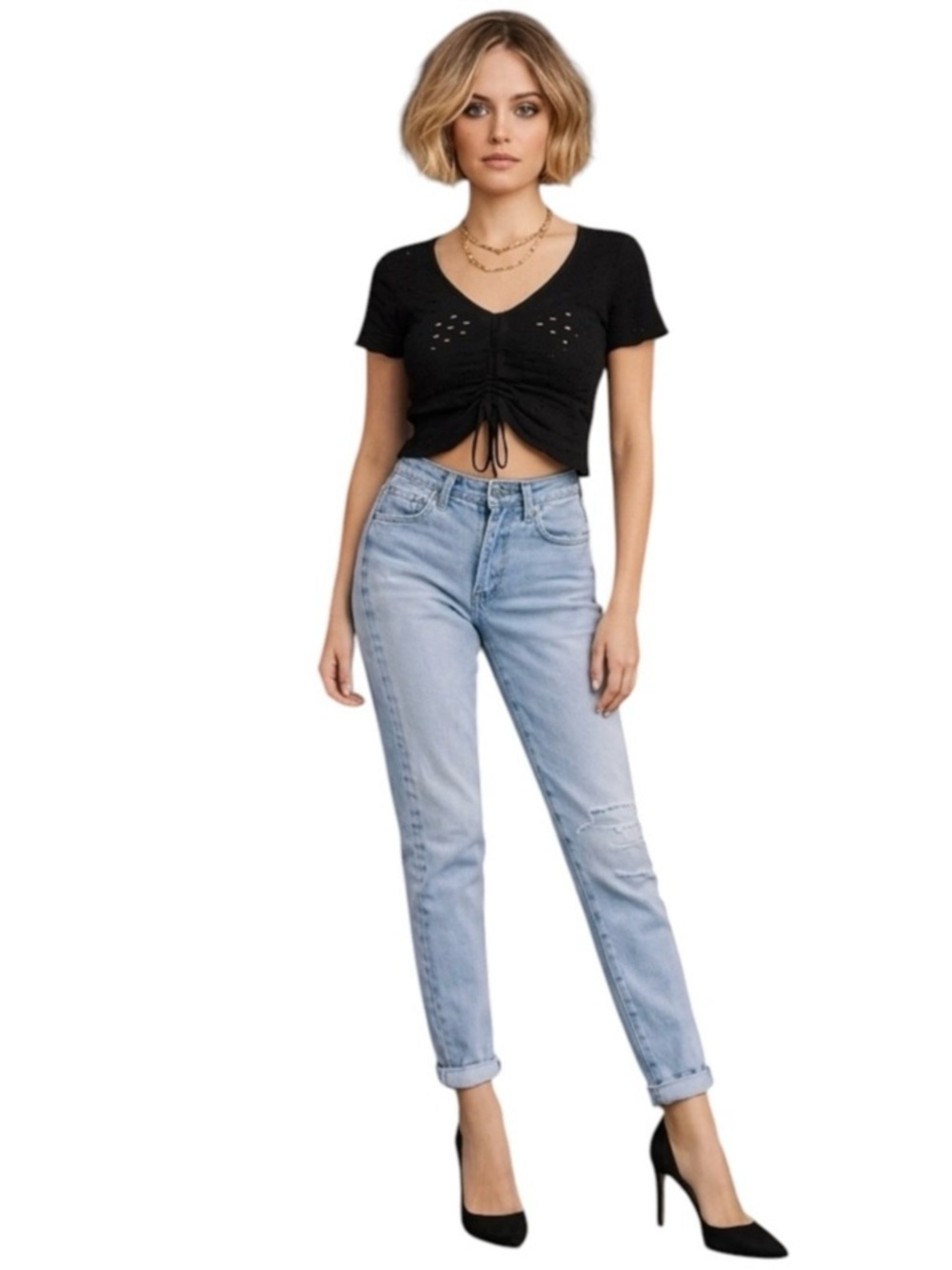 Black Crochet Tie-Front Crop Top Y2K Boho Fairy Grunge Festival